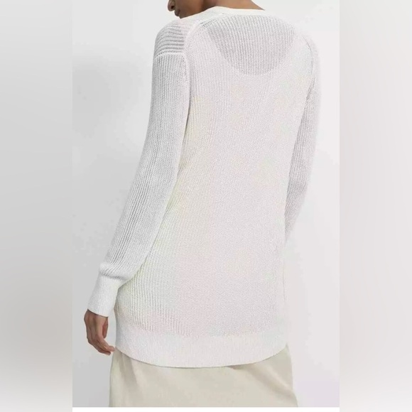 Theory Sweater Cardigan, White, small, MSRP $345 button up sheer ribbed - Picture 5 of 5